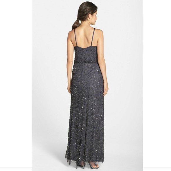 NEW Adrianna Papell Art Deco Beaded Blouson Gown in Gunmetal‎ [SZ 14 ] - Picture 8 of 9